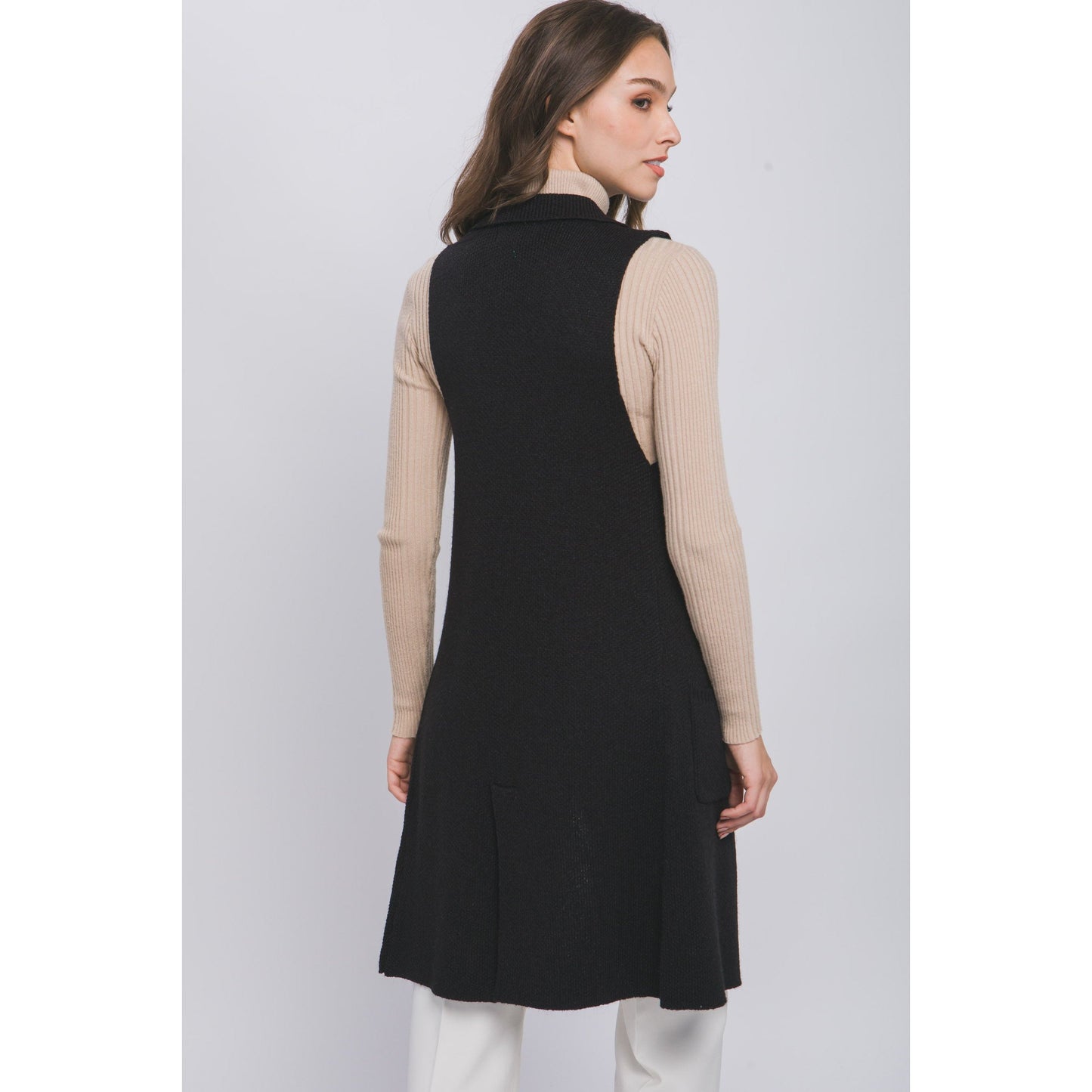 GINA BLACK SLEEVELESS LONG CARDIGAN