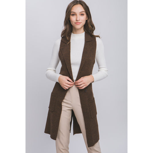 GINA BROWN SLEEVELESS LONG CARDIGAN