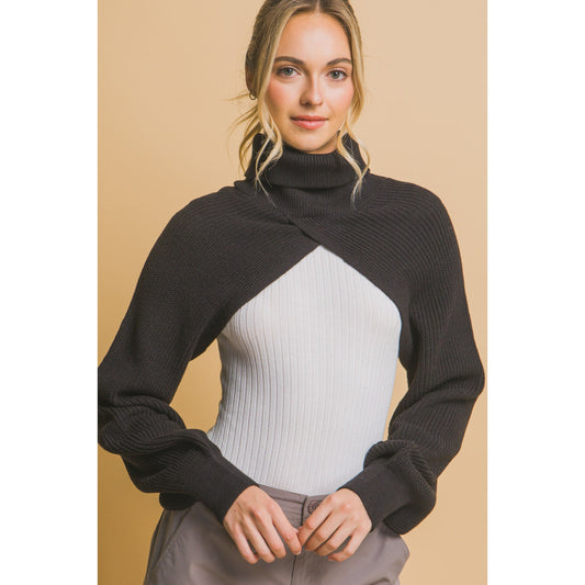 BLACK CUTOUT TURTLE NECK SHRUG